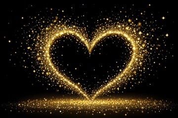 a heart shaped frame made of gold sparkles on a black background