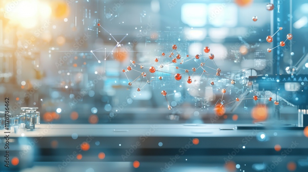 Poster a swarm of ai-powered nanobots visualized in vibrant detail laboratory setting digital artwork high-