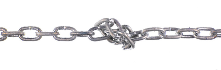 Obraz premium shiny steel chain isolated on white background