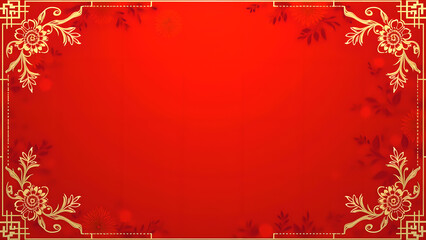 Chinese New Year Background with Gold Ornate Border.  Concept of Celebration, Tradition, and Prosperity.