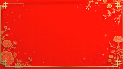 Chinese New Year Background with Gold Floral Border.  Concept of Celebration, Prosperity, and Tradition.