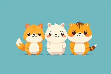 Fototapeta premium three cartoon cats are standing next to each other on a blue background