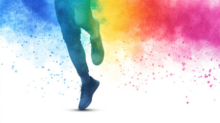 Obraz premium Dynamic depiction of a runner's legs outlined by colorful splashes, representing energy, movement, and creativity. Ideal for themes involving sports, art, and vibrant designs.