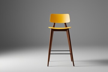 a close up of a yellow stool with a wooden seat