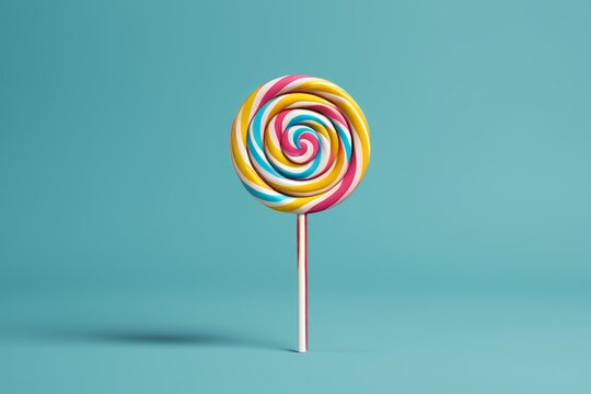 a close up of a colorful lollipop on a stick