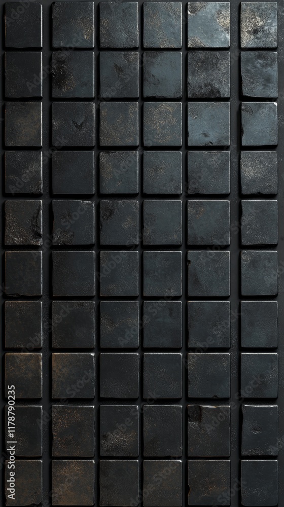 Poster high-resolution image of dark square tiles with a textured surface, ideal for modern interior design