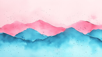 Obraz premium Colorful abstract mountain landscape rendered in watercolor, featuring soft gradients of blue and pink hues.