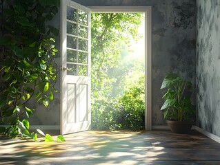 Sunlit Room with Lush Plants Beckons New Opportunities and Fresh Beginnings