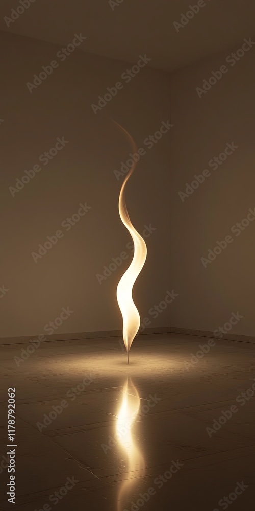 Poster a stunning modern light sculpture illuminates an empty room with its warm glow. the elegant curves a