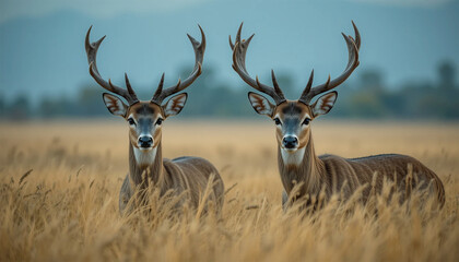 Fototapeta premium White-tailed deer with Fawn Portrait of a free and wild Scottish stag,