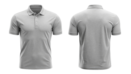 light gray blank polo shirt template from two sides isolated on transparent white background, clipping path