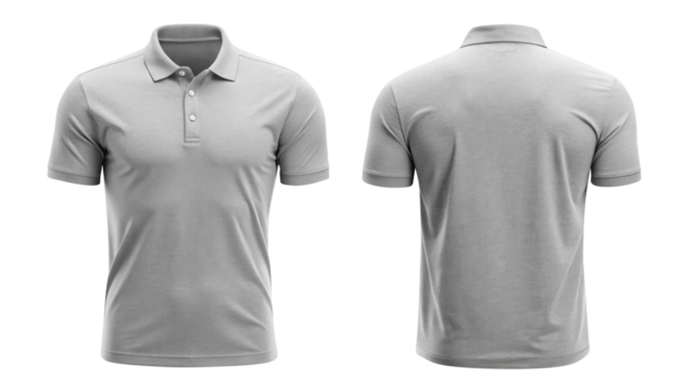 light gray blank polo shirt template from two sides isolated on transparent white background, clipping path