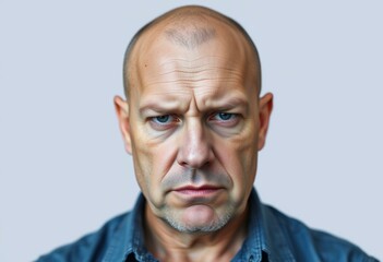 Obraz premium Portrait of a bald man with a stern expression