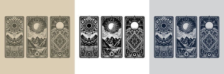 modern mountain playing card tattoo design