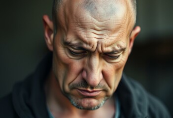 Obraz premium Portrait of a bald man with a somber expression