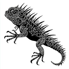 Intense Black and White Iguana Silhouette: A Dramatic Wildlife Illustration