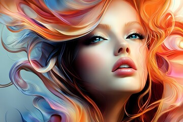 Fototapeta premium Vibrant Tresses: Woman with Colorful Hair and Big Waves