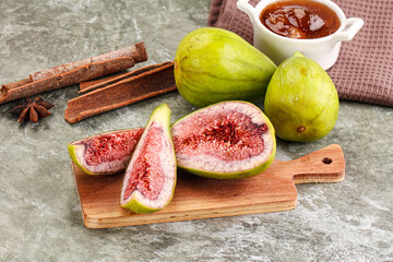 Tropical exotic green fig with cut