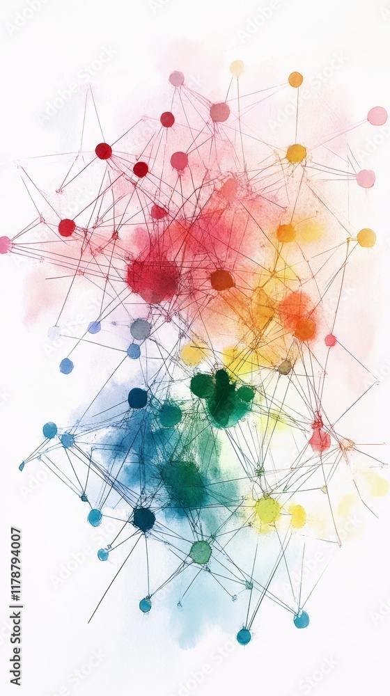 Poster this vibrant abstract watercolor illustration showcases a dynamic network structure, perfect for pro