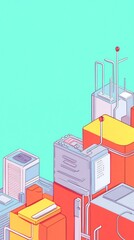 Fototapeta premium Vibrant Cityscape Illustration: Boldly Colored, Isometric Digital Art. AI Generated