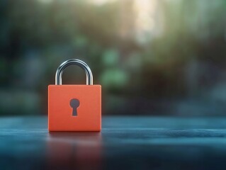 Fototapeta premium Close-up Photo: Secure Orange Padlock Resting Serenely Outdoors. AI Generated
