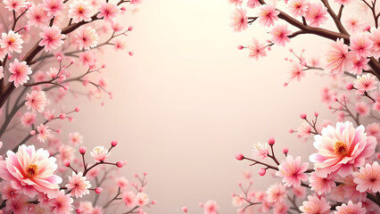 Fototapeta premium Sakura Cherry Blossom Frame. Spring Floral Background. Concept of Beauty, Nature, and Tranquility.