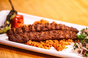 Turkish adana kebab with vegetables