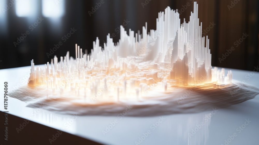 Poster conceptual art of data clusters in abstract representation and information analysis on a sleek surfa