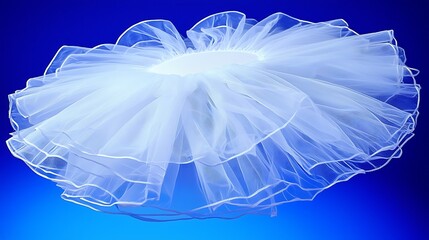 A fluffy white tutu with layered tulle, designed for ballet or dance performances.
