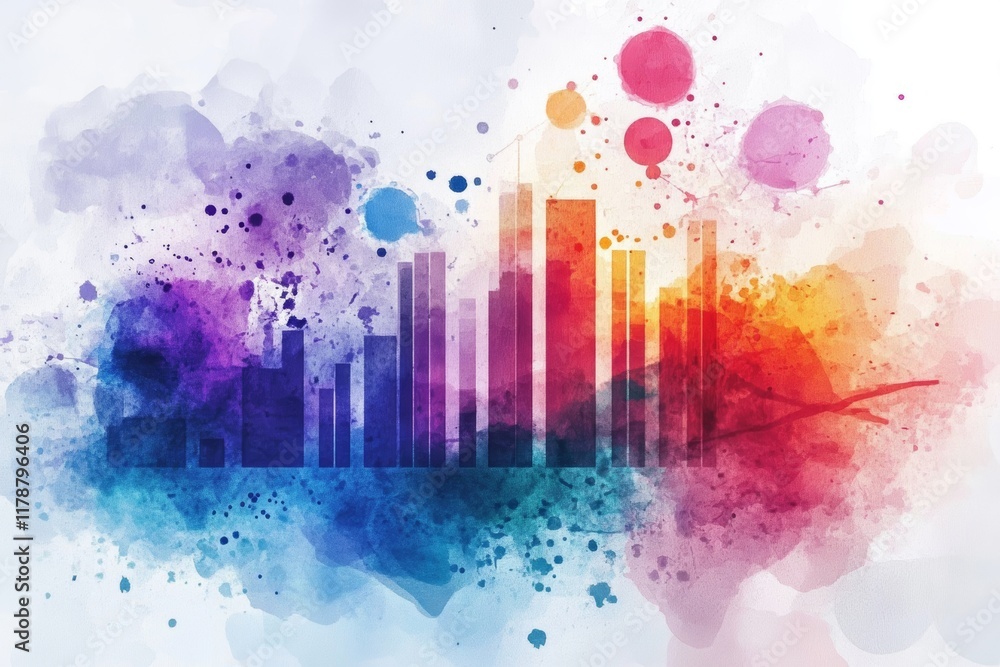 Poster discover a vibrant watercolor graphic illustrating data visualization. this composition blends color