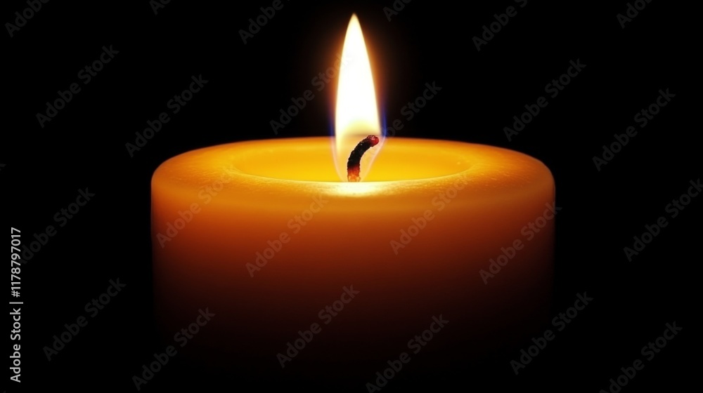 Poster Close-up of a flickering candle flame in a dark room, casting soft shadows and creating a cozy ambiance, emphasizing the glow and warmth