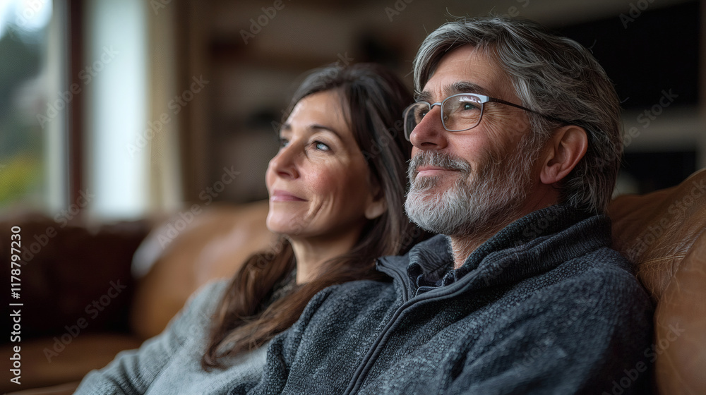 Poster a retired couple explores voice-activated smart home devices, integrating elderly technology for con