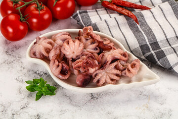 Marinated baby octopus in the bowl