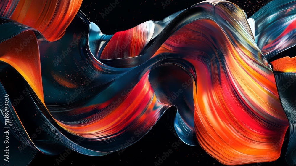 Aufkleber Colorful wave patterns with gradient effects, creating fluid, dynamic lines across a black background for a sleek, futuristic look