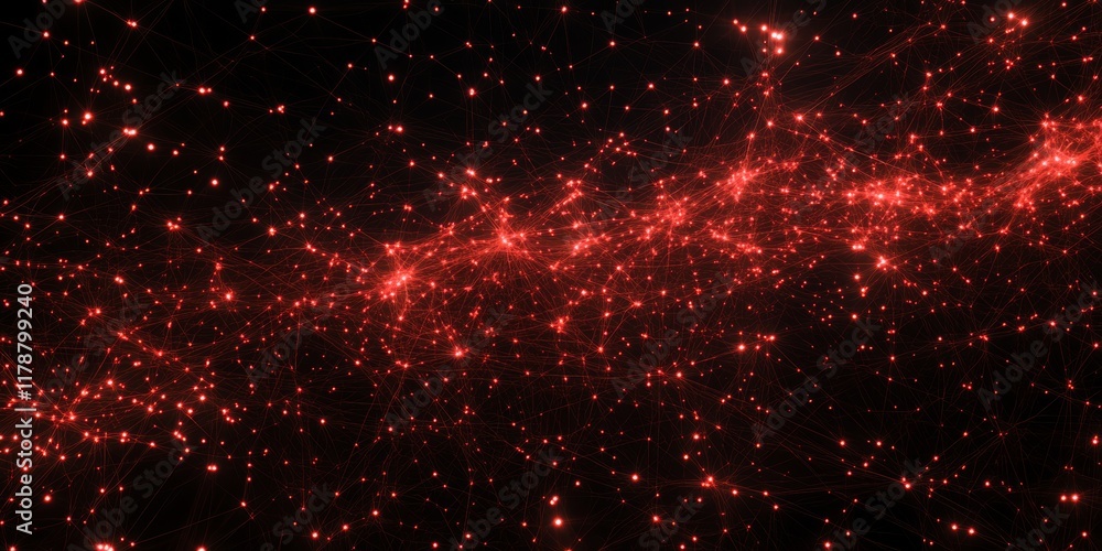 Poster abstract digital network connection background with red dots and lines for data transfer and visuali