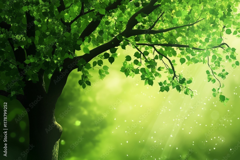 Poster vector graphic of a lush green tree on a multi-layered file background