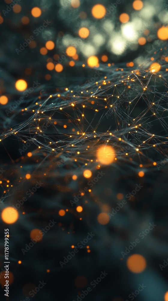 Poster explore a captivating abstract image showcasing a network of nodes enveloped in soft lighting and gl