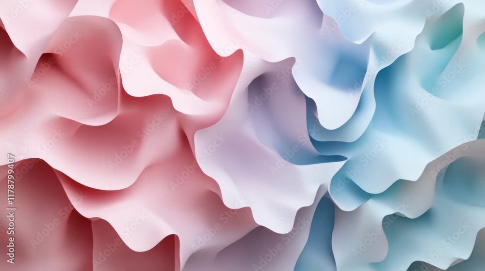 Poster Creative abstract graphic featuring layered paper-cut style shapes in pastel tones, creating a D visual effect with depth and texture