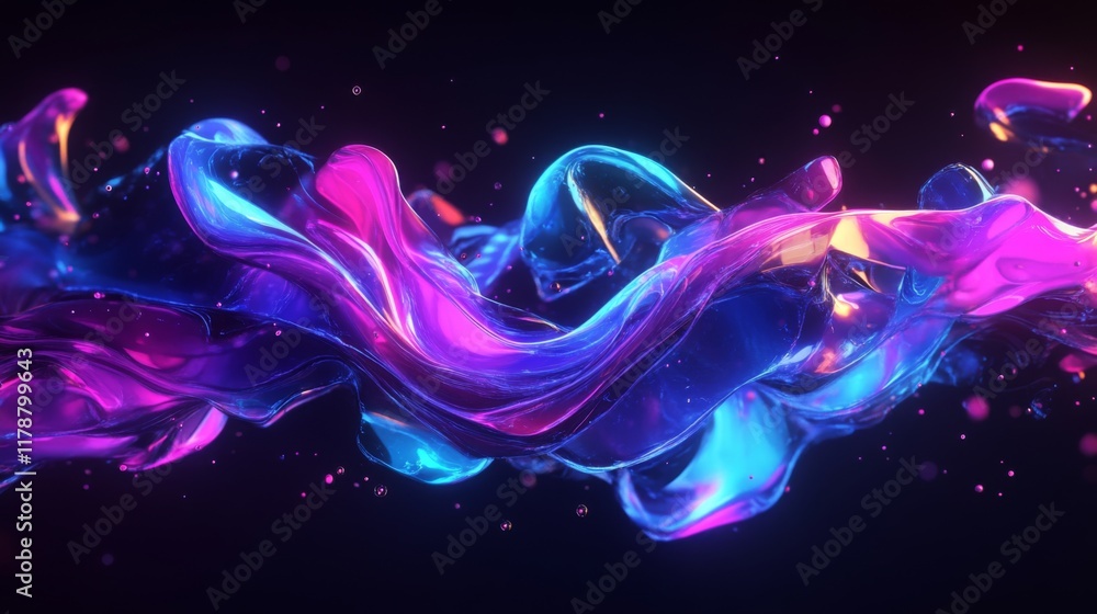 Poster dynamic data wave in vibrant neon colors, representing digital information flow on a black backgroun