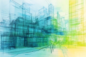 Obraz premium Abstract Architectural Cityscape Design Sketch