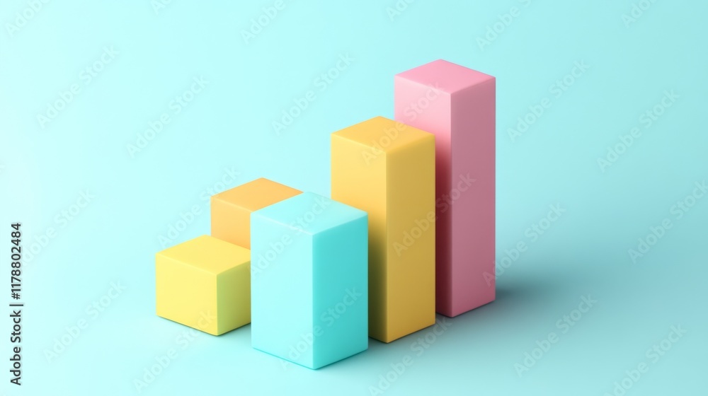 Leinwandbilder minimal d bar graph in pastel colors, with shadows cast across a white background, creating a soft a
