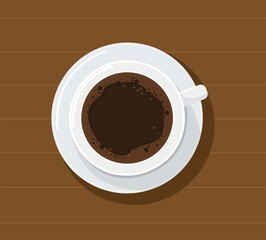 Top view Hot coffee in white cup. vector illustration