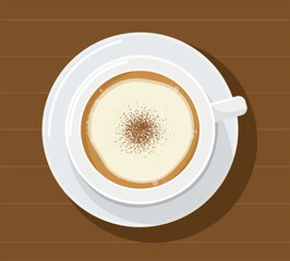 Top view Hot coffee in white cup. vector illustration