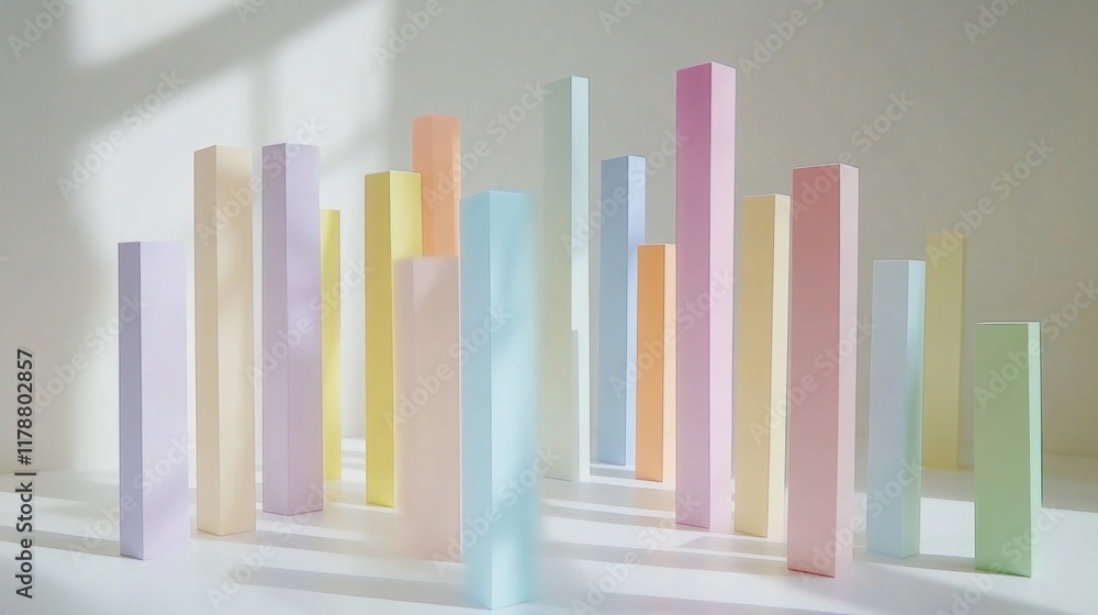 Leinwandbilder minimal d bar graph in pastel colors, with shadows cast across a white background, creating a soft a