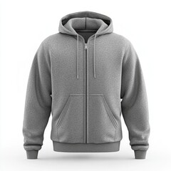 realistic high quality Grey zip hoodie mockup isolated