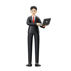 3D Character Man Presentation Standing Holding Laptop