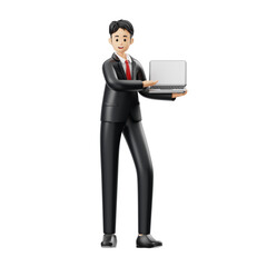 3D Character Man Presentation Showing His Laptop