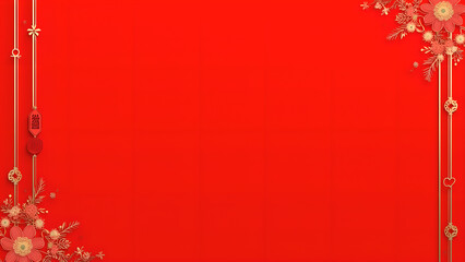 Obraz premium Red background with floral and ribbon frame. Concept of celebration, invitation, and Chinese New Year.