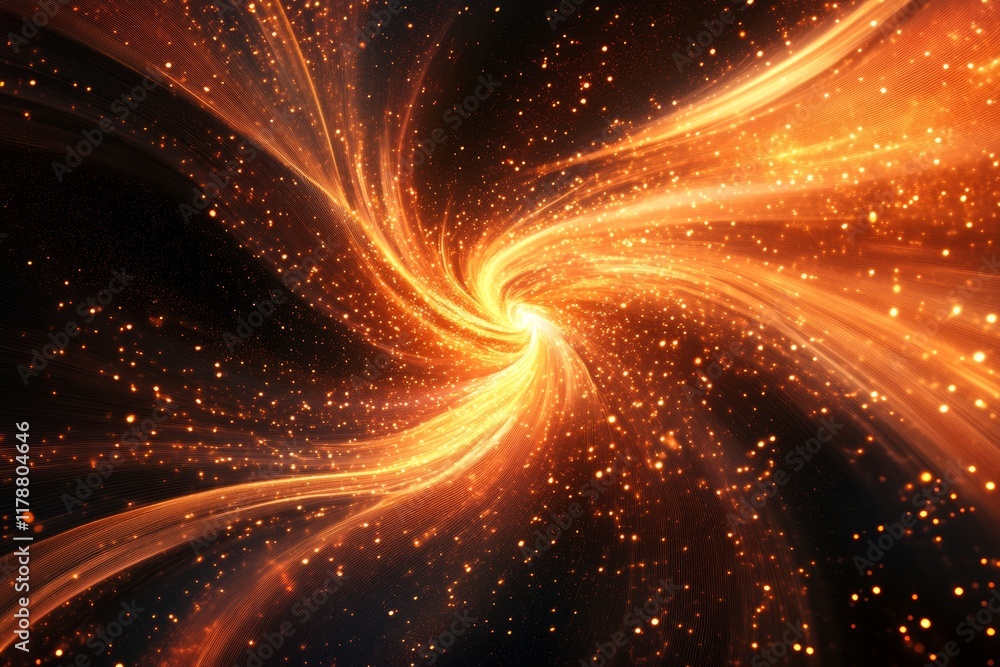 Poster glowing minimalist backdrop with flowing data streams in vibrant orange and black colors
