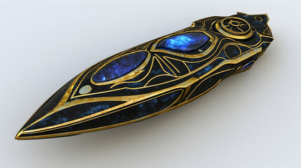 Ornate spaceship design, studio shot, against white background, for sci-fi game asset.